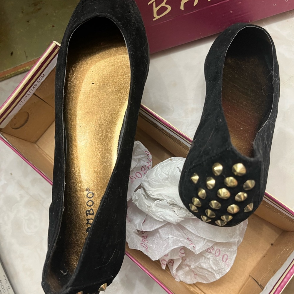 BAMBOO Black and Gold Studded Flats